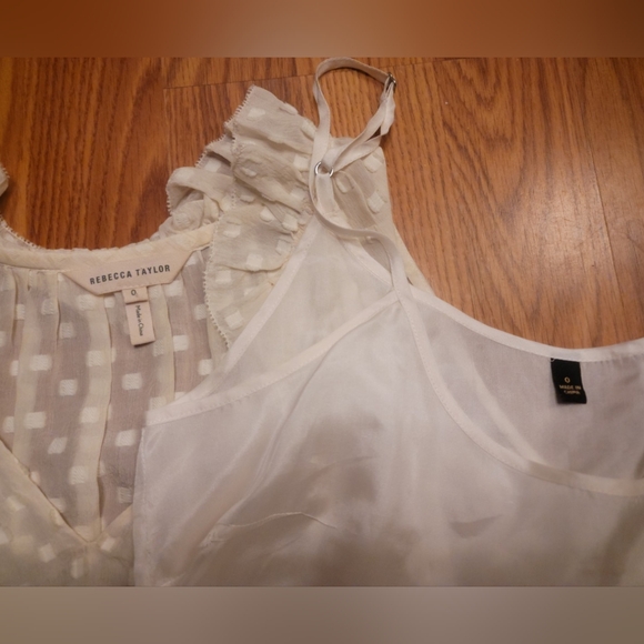 Rebecca Taylor Box Clip Tank Top Ruffle Blouse Sz 0 Ties Cream/Off-White W/Cami - Picture 14 of 16